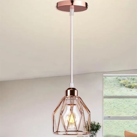 U-Do Lustre Ajustable style Vintage Suspension Cage en Fer Or Rose E27 Lampe Intérieur Industirel décoration Cuisine Escaliers (1/4)