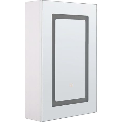 Armario de pared blanco LED 40 x 60 cm con espejo almacenamiento baño minimalista moderno Condor