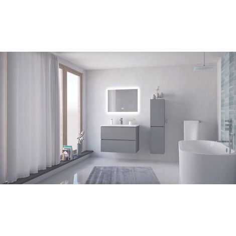 ONDEE - Mueble de Baño TRENDY - 80 cm - Gris - 2 Cajones - Espejo ATHENA (1/4)