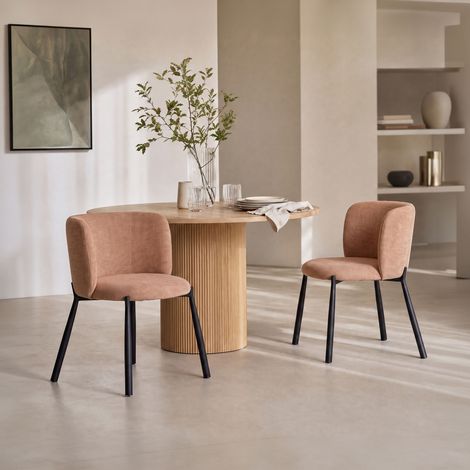Lot de 2 fauteuils repas en tissu texturé corail et métal noir - POPKI (1/5)