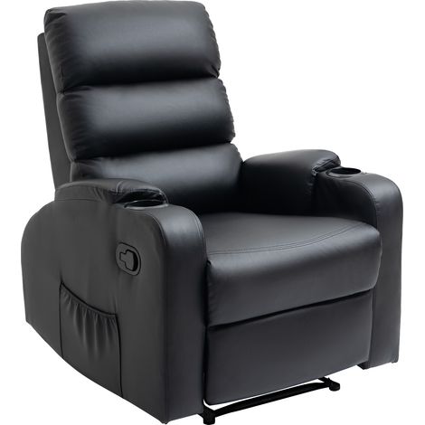 Fauteuil revêtement synthétique de Relaxation inclinable Repose-Pied Ajustable, Noir (1/5)