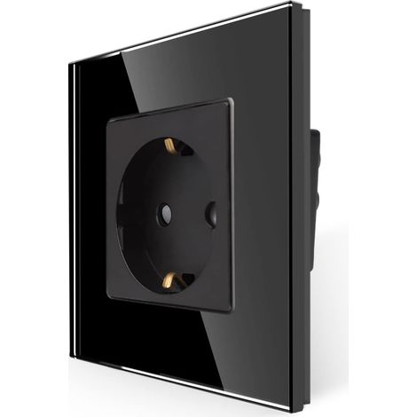 Prise murale encastrée en verre noir - Prise Schuko 16 A - 250 V - 1 compartiment