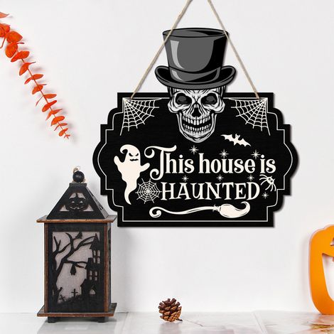 Décoration de porte squelette d'Halloween de 11,8 pouces, panneau suspendu en plastique (1/5)