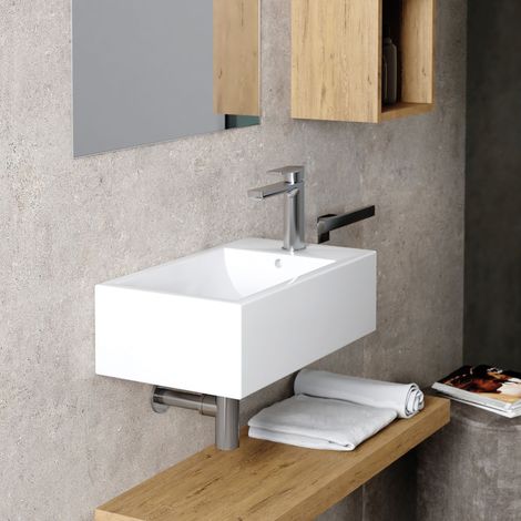 Lavabo da appoggio in ceramica bianca con foro rubinetteria laterale modello nix 25 46x26x14 cm BARBOTTINA