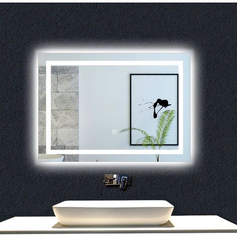 Ocean Miroir de salle de bain rectangulaire LED, Anti-buée + Dimmable + Mémoire + Lumière blanche froide (1/5)