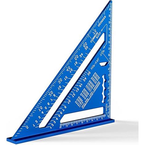 Équerre de Menuisier, Équerres de Charpentier, Aluminium Regle, Metal Triangle Règle Equerre Multifonctionnel Outils de Traçage pour Charpentier Mesure Outillage (Bleu) (1/5)