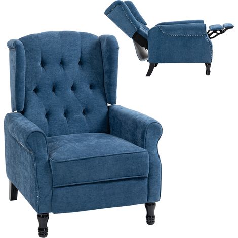 Vintage Royal Blue Reclining Armchair with Footrest,150° Adjustable Comfort for Stylish Living Spaces