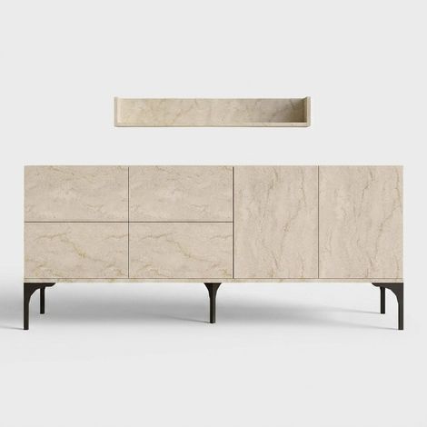 Buffet en bois avec étagère murale "Stella" - 180 x 40 x 55 cm - Travertin (1/5)