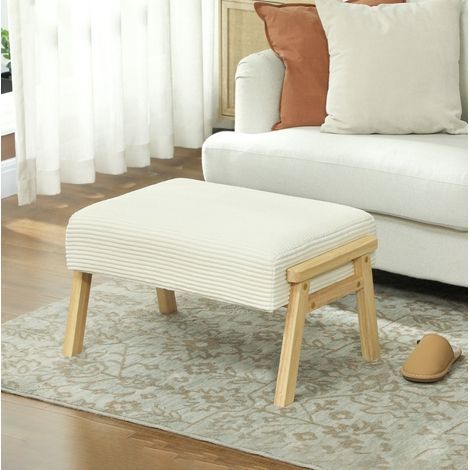 Poggiapiedi 70x46x40 cm crema bianco, seduta spessa effetto velluto a coste, legno MEUBLIV (1/5)
