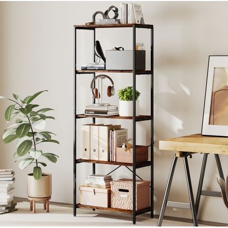 Libreria a 5 ripiani in metallo, superficie melaminica, 79 x 35 x 161 cm, marrone HAVRYA (1/5)