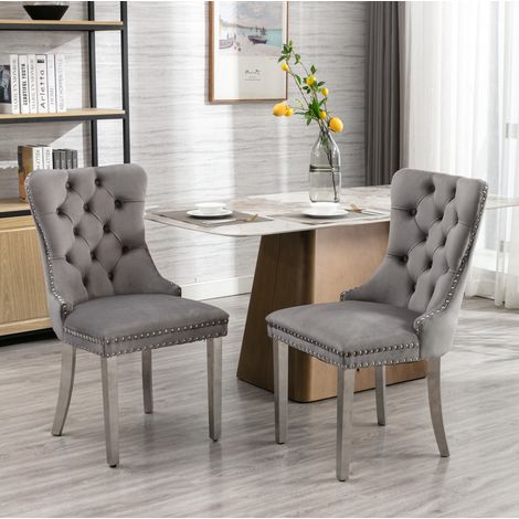 Silla de terciopelo gris con respaldo alto comoda noble OKMYHOME (1/5)