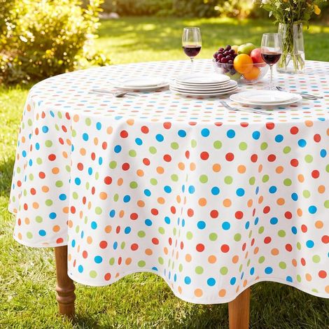 Nappe en toile cirée ronde 120 cm multicolore lavable imperméable pour jardin & terrasse