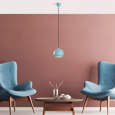 Élégant lustre turquoise, hauteur réglable 20-111 cm, corps en métal, abat-jour Ø 15 cm, douille E27, pour les espaces de vie modernes, indice IP20 (1/5)