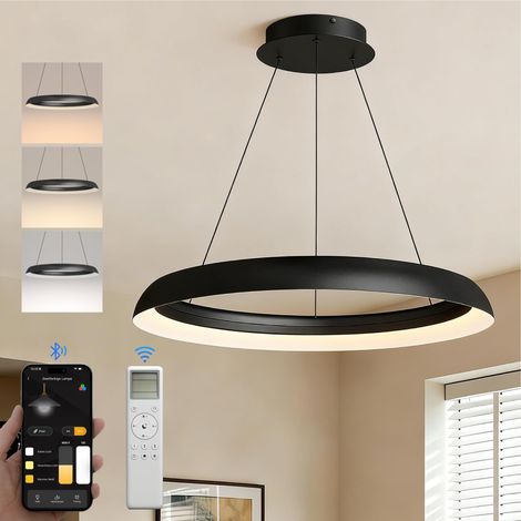doporro Lampadario Sospensione 20W, Lampada 3000-6000K con Filo 110 CM, Altezza regolabile, Lampada da Soffitto a Sospensione per Camera da Letto, Cucina e Soggiorno, 40cm, Nero Sabbia, Luvina04 (1/5)