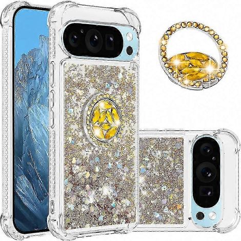 Google Pixel 10 Pro TPU-Hülle mit Ständer, stoßfest, mit grünem Herzmuster in Quicksand-Optik, verstärkter Schutz (1/5)