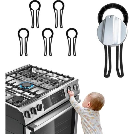 Knaufabdeckung – 5 Stück – Robuster Kunststoff – Kindersicherung für Herde – Gasschutz – Schwarz (1/5)