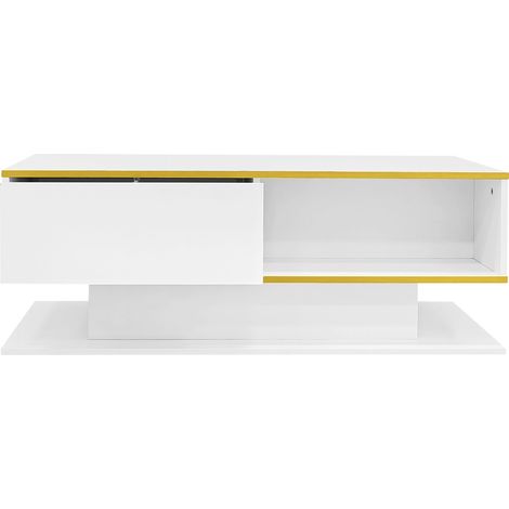 Moderner LED-Couchtisch 100 cm mit 3 Schubladen und goldenen Dekoren (1/5)