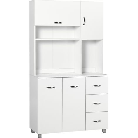HOMCOM Küchenschrank mit 4 Türen, 3 Schubladen, Ablagefach und großer Ablagefläche, 100 x 39,5 x 183,5 cm (L x B x H), weiß
