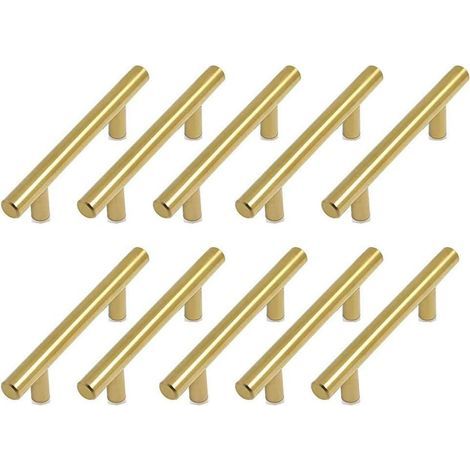 Set of 10 gold furniture handles, gold kitchen handles, 96 mm stainless steel center-to-center distance (1/5)