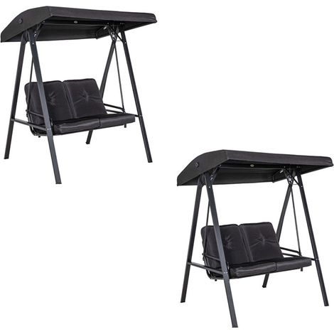 2er-Set hollywoodschaukel 2-Sitzer Gartenschaukel mit Verstellbarem Dach, Kissen, Schaukelbank bis 220 kg Belastbar, für Garten, Balkon, Schwarz, 145 x 116 x 172 cm
