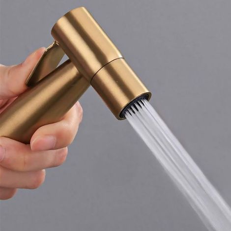 1 Kit Douchette WC, Acier inoxydable 304, Placage or brossé, Tuyau 1,5 m, Interface universelle, Hygiène personnelle (1/3)
