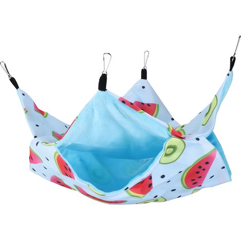 Hamac suspendu pour hamster, lit superposé, convient aux hamsters, cochons d'Inde et autres petits animaux de compagnie. Motif pastèque et kiwi. (1/5)