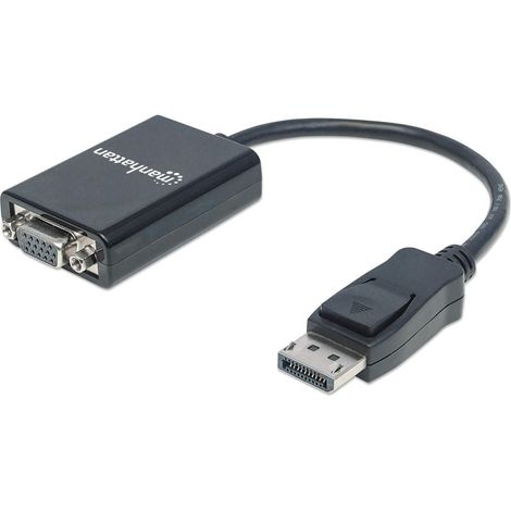 Manhattan Cable convertidor DisplayPort a VGA HD15, 15 cm, macho a hembra, activo, DP con pestaña de bloqueo, negro, garantía de por vida, equivalente a DP2VGA2 (1/4)