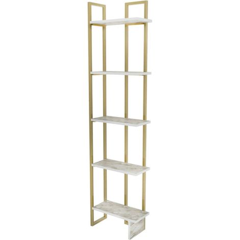 Dmora - Libreria Alnair, Scaffale da ufficio, Mobile portalibri, Biblioteca, 45x22h180 cm, Bianco e Oro, con imballo rinforzato, con imballo rinforzato (1/4)