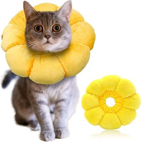 Collier réglable pour chat et petit chien après chirurgie - Tournesol doux pour la récupération - Taille M (1/5)