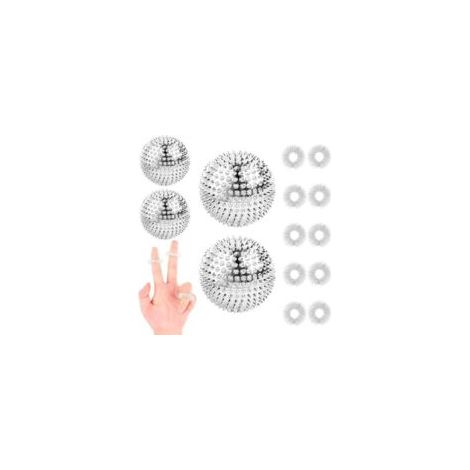 Juego de 4 bolas de acupresión con 10 anillos de acupresión - Anillos de acupresión magnéticos con púas - Metal - Pequeñas habilidades - Anillos de masaje para aliviar el estrés - Plata - Crezuo (1/5)