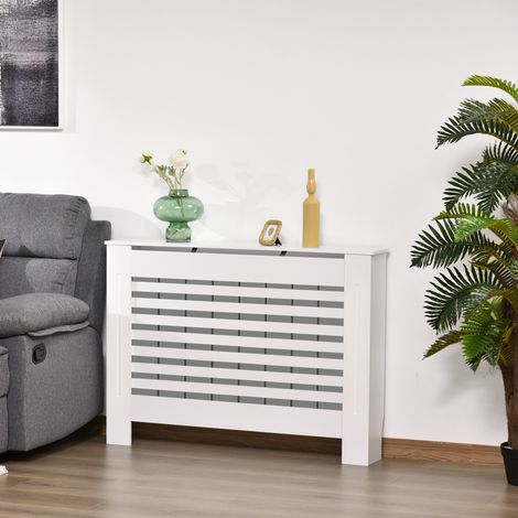 Copertura per termosifone, design a listelli, pannello per mobile, dimensioni 112L x 19W x 81H cm, MDF bianco
