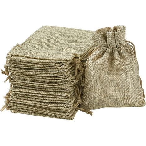 Pack of 100 natural linen bags, 13.5 x 9.5 cm – Drawstring closure for gift wrapping – Storage for keys, jewelry, candy (1/5)
