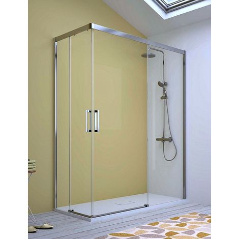 Mampara de Ducha Angular - 2 Hoja Fija y 2 Puerta Corredera - Cristal de Seguridad de 6 mm - Modelo Cuatrocientos Q4 (75 X 120) (1/2)