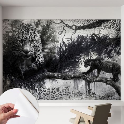 Papier peint autocollant Mural avec colle pour salon et chambre Décoration murale rapide Abstraction léopard 152x104 cm (1/5)
