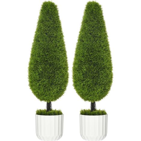 Lot de 2 Cyprès artificiels 90 cm en pot avec mousse décorative pour intérieur et extérieur (1/5)