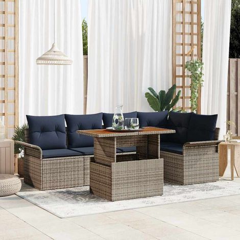 Set Divano da Giardino 6 pcs Grigio e Blu Navy polyrattan vidaXL (1/5)