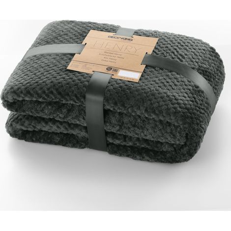 DecoKing Coperta Plaid Pile 170x210 cm per Letto una Piazza e Mezza Calda Accogliente e Spessa in Morbido Velluto Stile Scandinavo Per Letto Divano Sedia Tutte le Stagioni Grafite Henry (1/5)