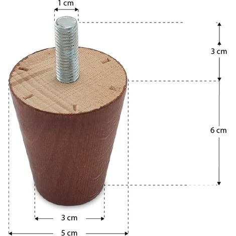 TENDAGGIMANIA Piedini per Mobili, Divani, Poltrone e Pouf Modello Cono- 1 Piedino Altezza 6 cm (1/4)
