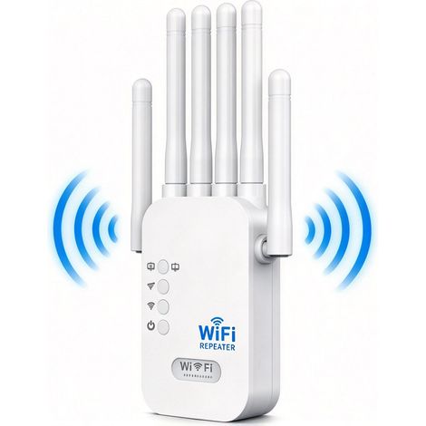 Amplificateur WiFi Puissant 1200Mbps - Répéteur Double Bande 5GHz/2.4GHz Longue Portée (Jusqu'à 900m²) - Compatible Toutes Box Internet - Port Ethernet & Installation WPS Facile - Pour Télétravail & G