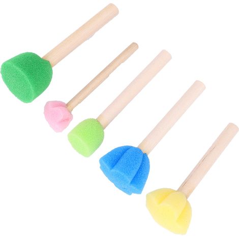 5 pièces Mini Eponges Peinture DIY Colorées Outils Sceaux avec Manche en Bois pour Dessin (1/5)
