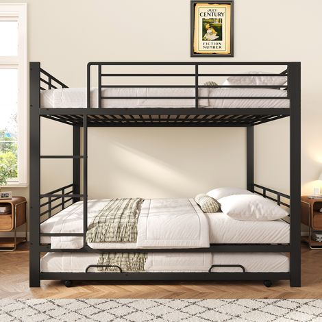 Metall-Etagenbett 140x200 cm schwarz mit Ausziehbett, platzsparend, ohne Matratze – MEUBLIV (1/5)
