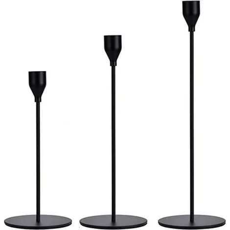 Bougeoirs Noirs 3 pièces, porte-bougies coniques pour manteau, compatibles bougies 3/4" et LED. Décoration moderne et ha - Noir 3pcs (1/5)