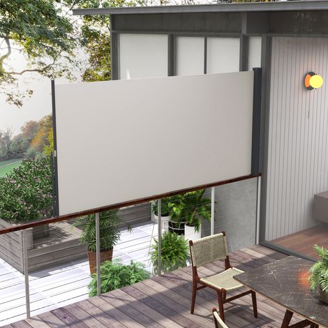 Pare-vent de jardin gris clair 300x140cm, écran d'intimité avec protection UV, store escamotable en métal et polyester.