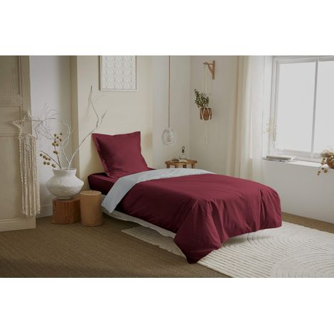 Parure de couette 2 Pièces réversible "Duo Premium" 140 x 200 cm Grenat/Nuage -  - (1/2)