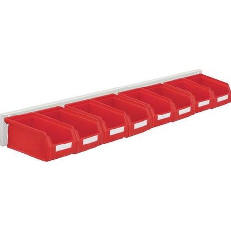 Sichtlagerkastenset H100xB920xT180mm Stahlblech/Polyethylen Kunststoffbeschichtung rot 8 x Gr. 7 rot (1/2)
