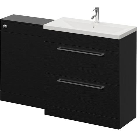Napoli 390 Cento Nero Oak 1400mm 2 Drawer Vanity Unit Toilet Suite with Glide Basin - 1400mm - Chrome 480mm HandleWithout Kingston Toilet Pan