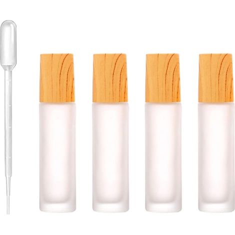 Bouteille d'Huile Essentielle, Flacon Roll on en Verre Vide, Flacon à Bille pour Aromathérapie, Avec Pipettes Jetables, 10ML, 4 Pièces (1/5)