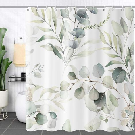 Rideau de douche anti-moisissures - Nature et fleurs - Rideau de douche 180 x 180 cm - Anneaux de rideau de douche (1/4)