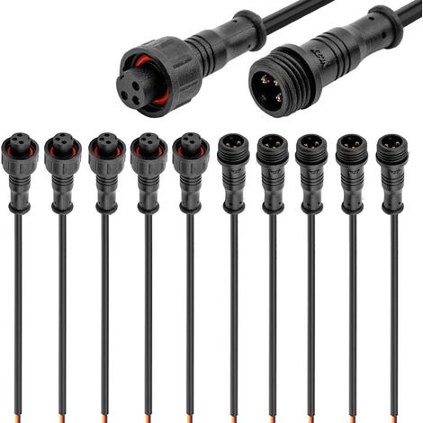 Connecteurs Etanches 3 Broches,Plug Mâle Femelle 3 Broches IP67 Connecteurs électrique étanches avec Câble d'Extension 22WG 20CM pour Voiture, Camion, Bateau, Bande LED(5 Paires) (1/5)