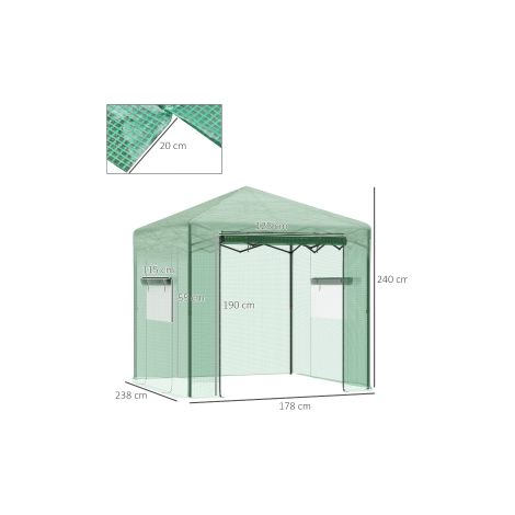Serre, serre à tomates avec porte et fenêtre enroulable, PE acier vert foncé, 238 x 178 x 240 cm pour culture optimale des plantes (1/5)